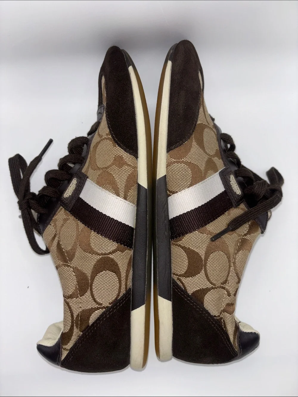 Coach Brown & Cream Monogram Lace-Up Sneakers